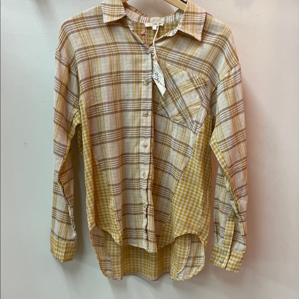 Mystree Yellow and Cream Plaid Shirt